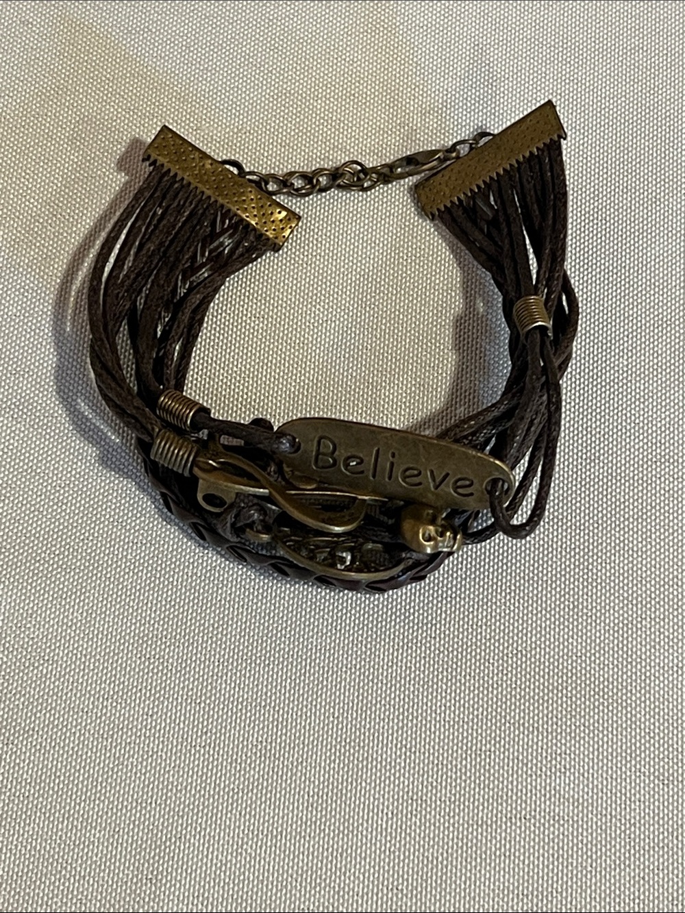 Believe Bracelet - Brown Leather Multi-Strand with Brass Accent
